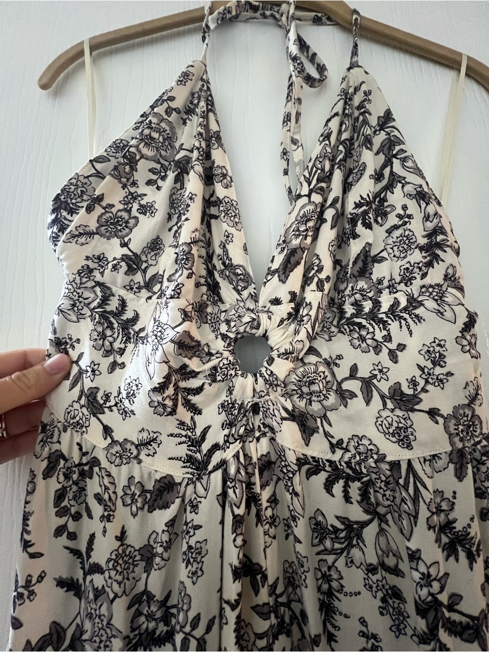 Angie Boho Floral Halter Wide Leg Jumpsuit Cream Black Palazzo Pants - Picture 3 of 9